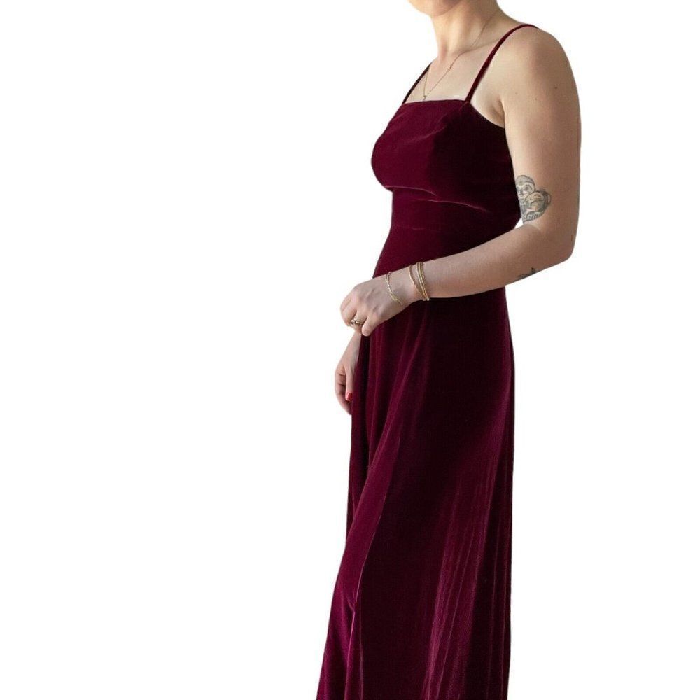 Vintage 1970s Womens Bonnie Strauss Red Crushed Velvet Square Neck Maxi Dress S - Picture 6 of 8